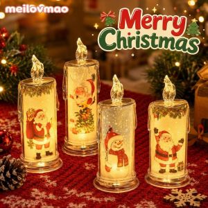 Led Flameless Candle Light Battery Operated Warm White Flicker Santa Snowman Elk Table Decor Home Holiday Gift