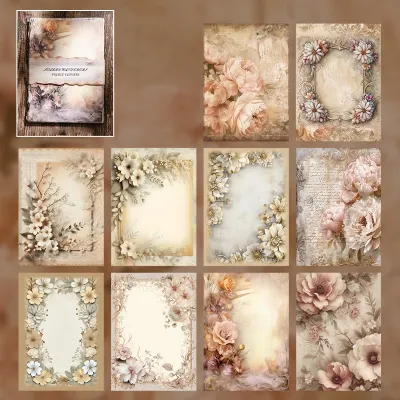 ชุดกระดาษสมุดภาพกระดาษลายดอกไม้ย้อนยุค30แผ่นกระดาษพื้นหลัง DIY สำหรับตกแต่งกระดาษโน้ตนักเรียน