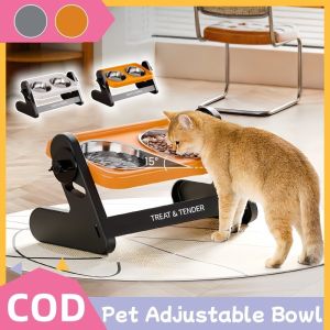 2 in 1 Adjustable Elevated Pet Bowl Stainless Steel Anti-Slip Feeder with High Foot Stand for Cat