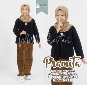 PRAMITA Baju Tradisional Kebaya Bludru Anak Remaja Lengan Panjang Rok Plisket Terbaru Kekinian
