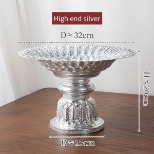 ถาดผลไม้แสงหรูหราสูงฟุตซัพพลายสำหรับห้องนั่งเล่นบ้านโต๊ะกาแฟงานฝีมือดีบุกแสงหรูหราจัดงานแต่งงานขึ้นบ้านใหม่ถาดผลไม้บูชาถาดผลไม้โลหะถาดเก็บผลไม้