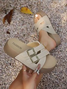 Free Shipping Large-Size Thick-Soled Sandals With Crisscross Straps And Buckle Details In A Roman Style Including The TUME Model Featuring A Platform Sole For Women