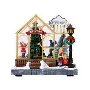 Lighted Christmas Musical Resin Village House Ornament with Rotating Tree Figurines and LED Light Holiday Party Gift