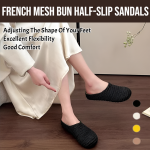 French Mesh Bun Half-Slip Sandals Women Summer Outdoor Wear French Hollow Woven Fishing Net Shoes Head Cover Sandals