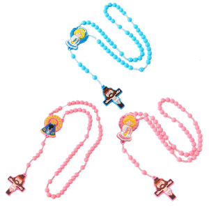2Pieces Acrylic Beads Rosary Necklace with Crosses Pendant Catholic Prayer Religious Gift for Catholic Boys and Girls