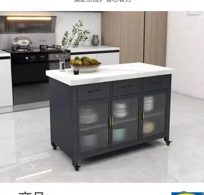 [CozyNest ] Mid island kitchen dining table integrated small unit with drawers for storage cooking dining cabinet marble movable island table