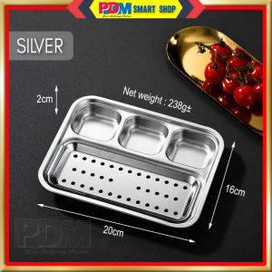 PDM 304 Stainless Steel Barbecue Plate with Detachable Strainer Barbecue Plate with 3 Sauce Dripping Grids