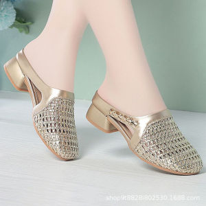 Free Shipping Genuine Sheepskin Inner Height-Increasing 5Cm Woven Hollow-Toe Half-Slipper WomenS Shoes Outdoor Mules Breathable Thick-Soled Soft Sandals
