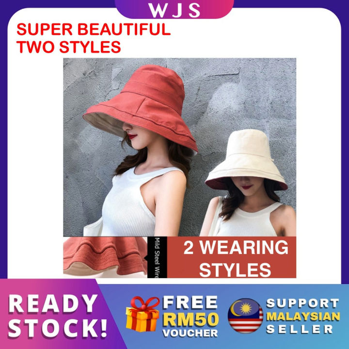 TWO WEARABLE STYLES) WJS Women Sun Hat Female UV Protection Hat Collapsible  Summer Beach Cap 2 Sides to Wear Panama Beach Cap Wide Brim Anti-UV Cap Sun  Shade Hat with Detachable Wind