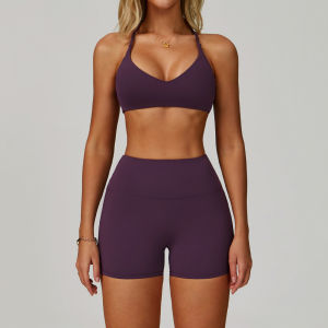 AE Cloud-feel backless yoga outfit set halter neck tight-fitting quick-dry fitness wear high-intensity sports set for women 3091