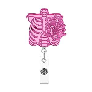 Retractable Keychain ID Reel Acrylic Carabiner Holder Skull Holder Easy to Use for Name Keychain