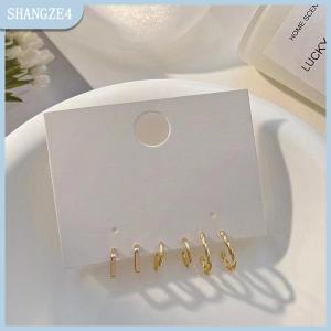 【SHANGZE4】 3Pairs set Simple Alloy Silvery Golden Geometric Circle Hoop Earrings For Couples Jewelry Gift