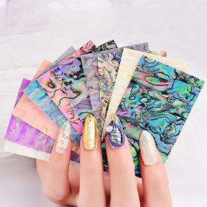 OMQAIO Glimmer Adhesive Women Abalone Shell Slice Nails Foils Nail Art Decoration Gradient Mermaid Flakes 3D Nail Sticker DIY Nail Decals