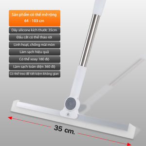 Chổi gạt nước sàn nhà cao cấp Cây gạt kính cầm tay đa năng xoay 360 độ lưỡi silicone mềm dẻo cán nhôm tùy chỉnh độ dài từ 64-103cm