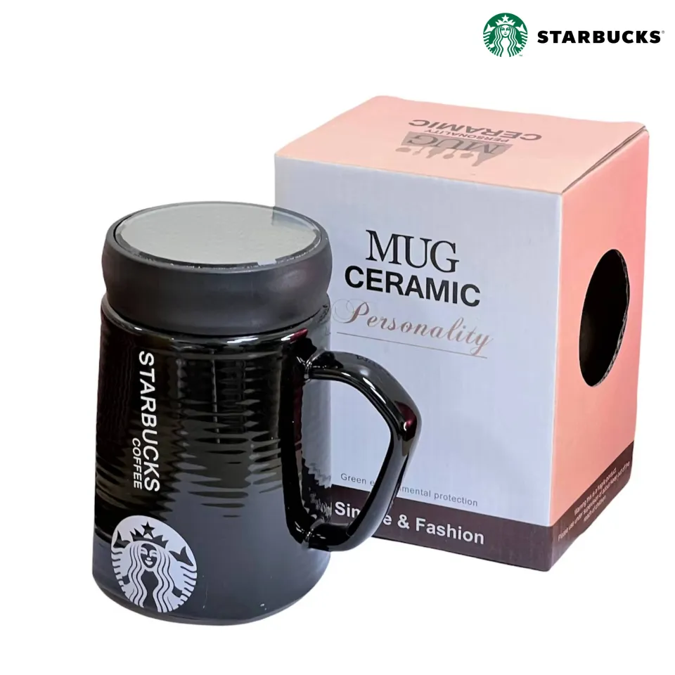 Starbucks 16oz Coffee Mug with Handle Ceramic with Mirror Lid Porcelain  Tall Tea Latte Cappuccino Big Pottery Cups for Office and Home Unique Gift  White And Black Rhombus Design - Lazada |