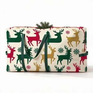OKKFINE Cartoon Print Christmas Tree Storage Bag Large Capacity Oxford Cloth Xmas Storage Bag Waterproof Christmas Lights Storage Bag Christmas Tree