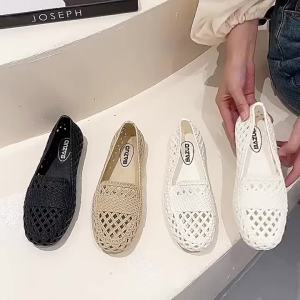 [Free Shipping] Womens Summer New Versatile Waterproof Non-Slip Breathable Hollow Casual Soft Sole Flat Closed-Toe Sandals