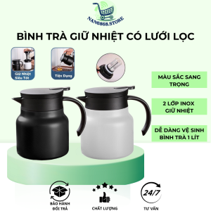 Bình trà giữ nhiệt có lưới lọc trà lõi inox 316 dung tích 1 lít - Phích nước nóng có tay cầm