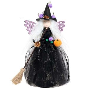 YOUSHI TOP Funny Halloween Butterfly Witch Doll Cute Handicraft Halloween Witch Pendant Scary Prop Realistic Broom Witch Decoration Ghost Festival Decor