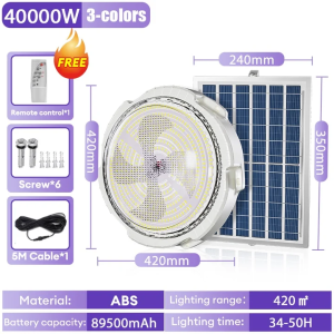 Nova 40000W Solar ceiling light solar Tricolor light with solar panel indoor light automatic night light with remote  LED waterproof