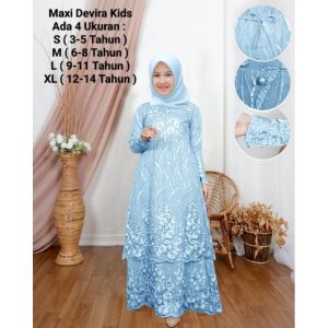 Pakaian Gamis Anak Perempuan Maxi Devira Kids Model Dress Susun Size 3-14 Tahun Matt Full Brokat Mutiara di Lapis Furing Hyget