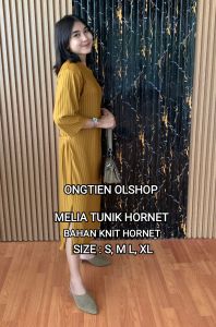 MELIA Tunik knit polos lengan panjang bahan Knit 100%-Tunik polos wanita knit hornet terbaru