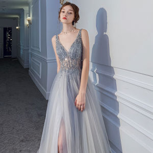 Glary Star Sequins Banquet Evening Dresses New Birthday Party Temperament Thin Gray Annual Meeting Host Dress Dresses Female
