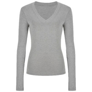 Ielgy Áo thun dài tay cổ chữ V cho nữ áo sơ mi đáy ngắn ngang vai ôm eo và thẳng