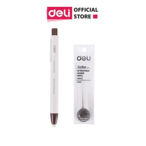[HCM]Tẩy chì 2B dạng bút bấm Deli - Thân màu trắng nâu - EH01800