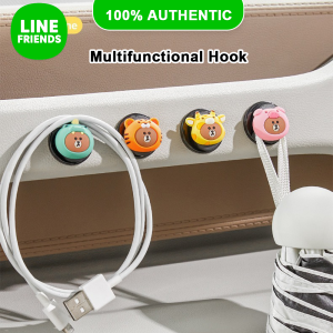 (BUNDLE OF 4)100% Authentic Line Friends Punch-Free Self Adhesive Hooks Anti-collision Waterproof Seamless Strong Sticker Holder Wall Door Storage Hanging Hook Kitchen Bathroom Organizer BROWN CONY LFB197