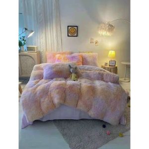 Bộ vỏ chăn ga gối Nỉ nhung lông loang màu tặng kèm gối trái tim Nhập khẩu mẫu mới 2021