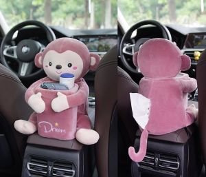 Hộp đựng khăn giấy hình thú nhồi bông dễ thương Có sọt rác trên xe ô tô