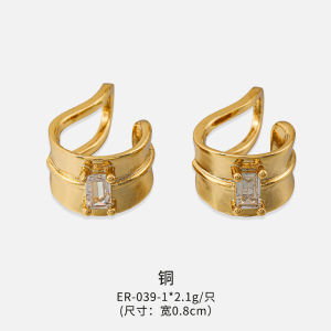 Sang trọng không kén người khuyên tai kẹp không cần xỏ lỗ   Đồng thau mạ vàng đính đá zircon hình vuông ins Kẹp vành tai nữ thiết kế độc đáo