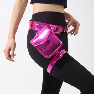 THOMA Punk Metallic Waist Belt Pouch Leg Ring Goth Glossy Fanny Pack Portable Coin Purse Motorcycle Waistpack Outdoor