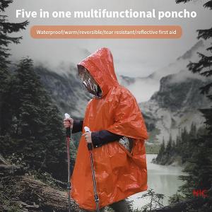 NIC 5 in 1 outdoor portable emergency raincoat Long cycling thickened reflective windproof emergency hiking multi-functional raincoat