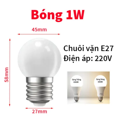 Bóng đèn Led tròn 1W 3W 5W 7W 9W Sáng Trắng/Vàng Ấm chống nước tiết kiệm điện đui vặn E27 - 220V