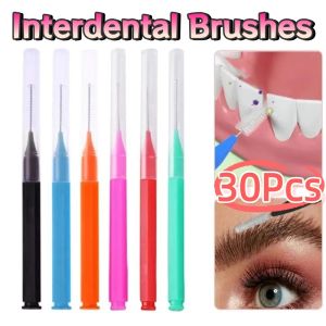 PPRVAU 30Pcs Disposable Braces Brush Bendable Soft Micro Interdental Brushes Cup Cleaning Brush Gentle Orthodontic Braces Cleaner Brush Oral Hygiene Tool