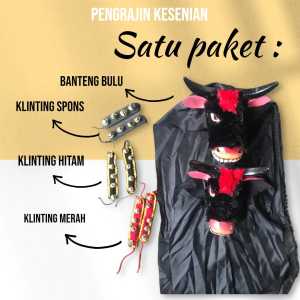 Mainan Paket Komplit Bantengan Dan Klinting Spons  Bludru Mainan anak-anak Tk-Sd  banteng Tanduk Kayu Sapi-sapian  mberot  gedruk mainan kesenian tradisional.