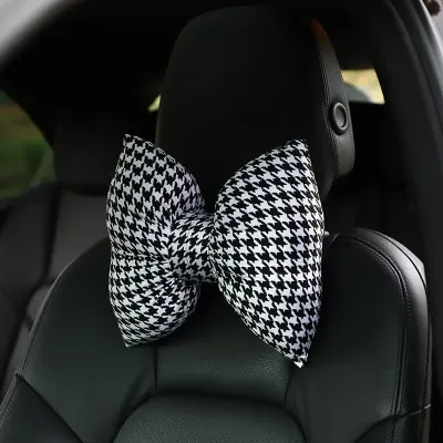 Car Head Pillow Neck Pillow Thousand Bird Check Cute Bow Car Waist Pillow Pillow Car Interior Supplies Woman ☀0323x