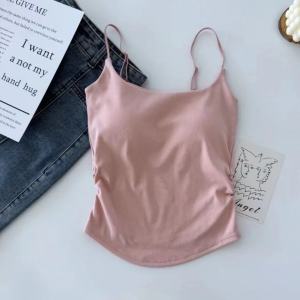 Pure Desire Pleated Suspender Vest with Chest Pad Sweet Hot Girl Inner Wear Outer Wear Tube Top Spaghetti Strap Adjustable Slim Top