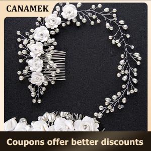 【 CANAMEK 】 Luxury Wedding Hair Jewelry For Bridal Pearl Hair Comb Hand Made Hair Accessory New