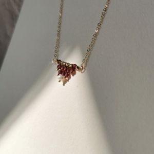 DaVee    14k Gold filled necklace red garnet tassel fresh-water pearl necklace