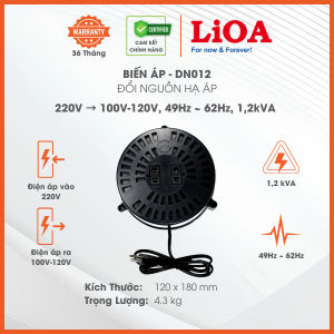 Biến Áp Đổi Nguồn Hạ Áp 1 Pha LiOA mã DN012 12kVA 1200VA. Điện Áp Vào 220V Điện Áp Ra 100V-120V. Bảo Hành 36 Tháng