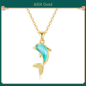 ASIX GOLD 916 Gold Dolphin Pendant Necklace 18K gold Korea fashion ladies delicate pendant clavicle chain Wont blacken Wont peel Wedding holiday gifts
