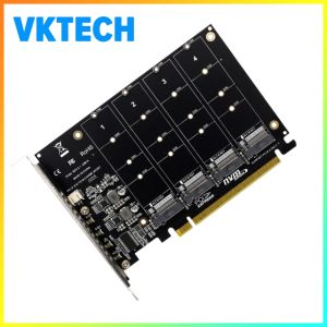 [Vktech] 4 Port for M.2 NVME SSD To PCIE X16 Adapter Converter Card PCIE Split/PCIE RAID Host Controller Expansion Card Support 2230/2242/2260/2280 LED Indicator
