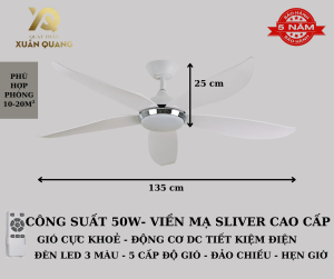 Quạt trần XQFAN669 Gió rất mạnh sang trọng cho không gian sống. Động cơ DC Tiết kiệm điện. 5 cánh nhựa ABS bền bỉ. Phù hợp trần thấp từ 2m5-3m2