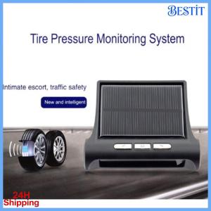 BESTIT Solar Car Tire Pressure Alarm 4 External Sensors LCD Display Auto Security Alarm Systems Portable Wireless TPMS Monitor System