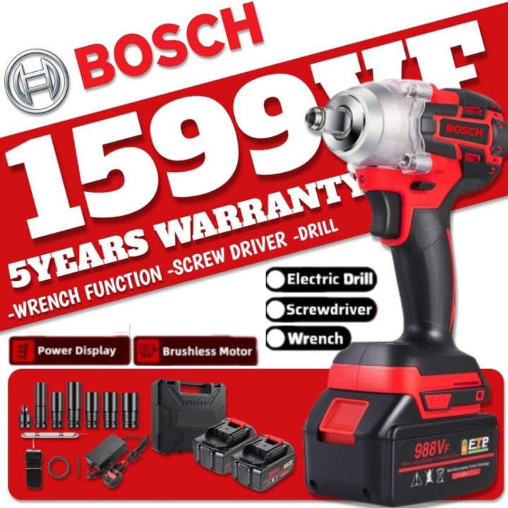 BOSCH 1599VF (3 IN 1) Impact Wrench 880N.m 6 Size Rechargeable Battery