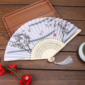 FDYRU Party Gifts Women Summer Pattern Hand Held Chinese Style Silk Japanese Bamboo Dance Hand Held Silk Fan Hand Held Flower Fan Photo Prop Tool Folding Fan