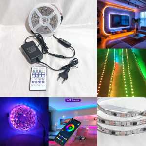 Smart LED Strip Light Running RGB 5050 5 Meter Sensor Suara APP Control+Adaptor+Remote Control